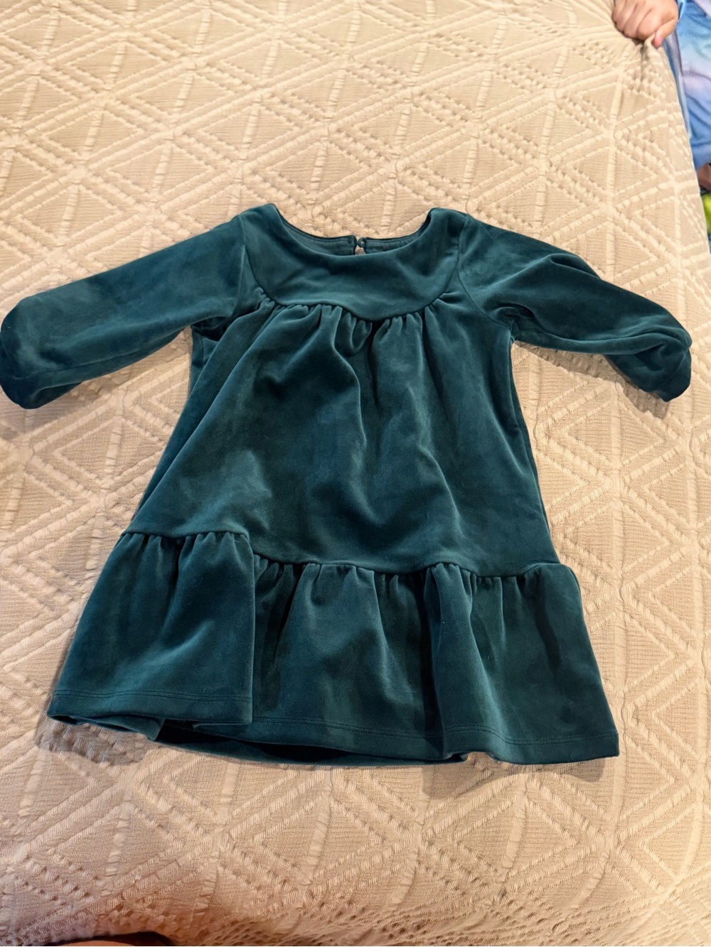Tea Collection Teal Velvet Ruffled Hem Dress